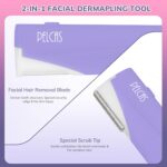 PELCAS Electric Dermaplaning Tool for Women Face with LED Light 3 Speeds Mini Dermaplaning Razor with 6 Blades, 2 in 1 Facial Peach Fuzz Hair & Exfoliation Removal System At Home BV18-712 Light Purple - Image 4