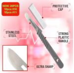 Disposable Scalpels #10 + 11 ● Box of 20 Disposable Dermaplaning Blades with Plastic Handle, Scalpel Blades, High Carbon Steel Dermablade Blades Individually Wrapped Sterile - Image 3