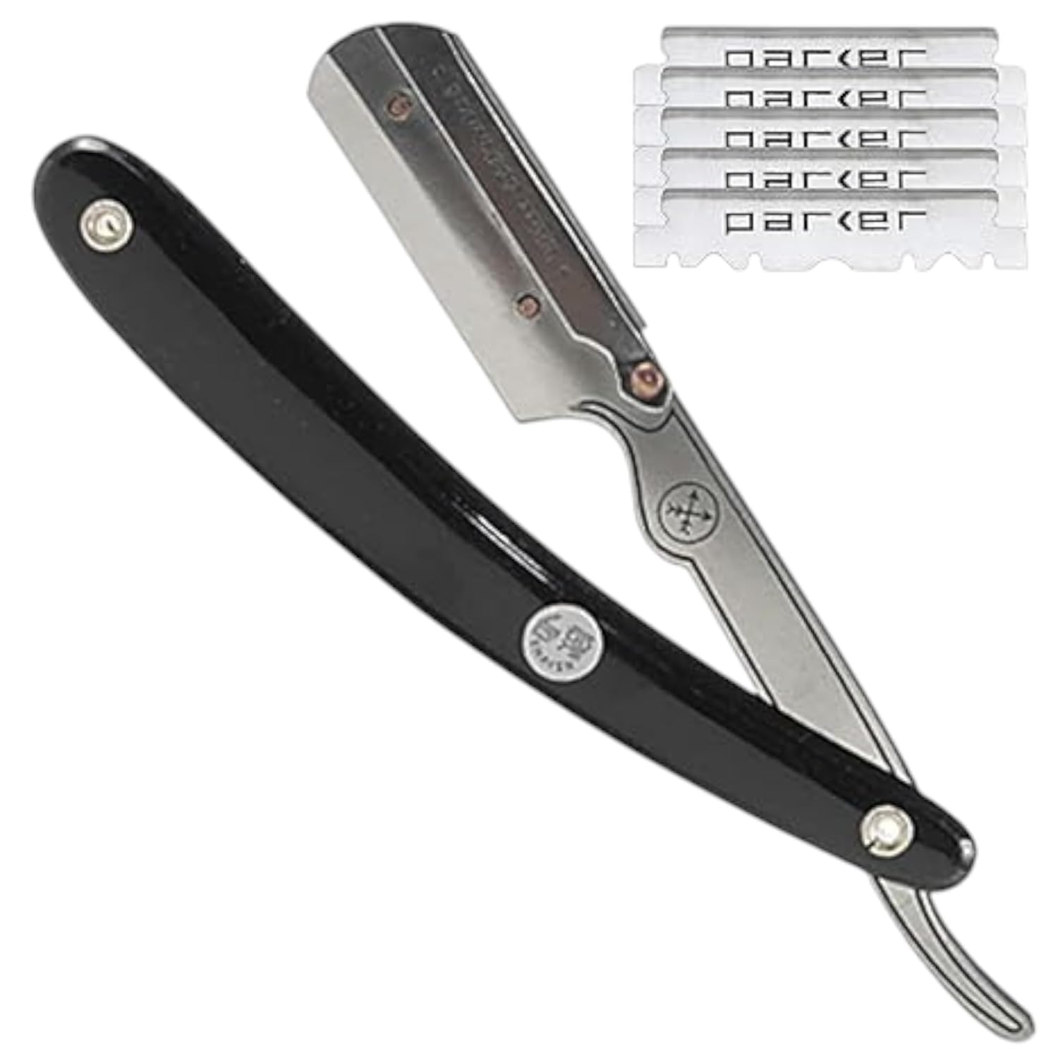 61r94-D4quL._SL1500_.jpg Parker SRB Straight Edge Barber Razor – Stainless Steel Blade Arm & Resin Handle – Uses Half Double Edge Razor Blades – Includes 5 Pre-Cut Blades – Professional Shaving Tool - Image 1