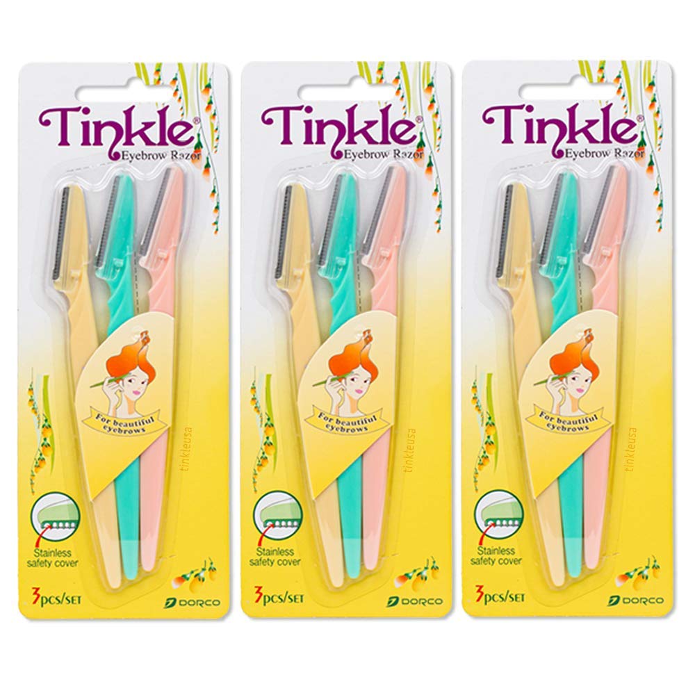 61uj-eY3wXL._SL1000_.jpg Tinkle Dermaplaning Tool 9ct, Dermaplane Razor for Women, Safe and Easy Peach Fuzz Remover, Eyebrow Trimmer with Protective Cover (3 Packs of 3), Stocking Stuffers - Image 1