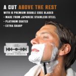 SHAVING REVOLUTION Long Handle Double Edge Safety Razor - Butterfly Open Razor 10 Japanese Stainless Steel Double Edge Blades - Close, Clean Shaving Razor Men., Black Long Handle, 12 Piece Set - Image 4