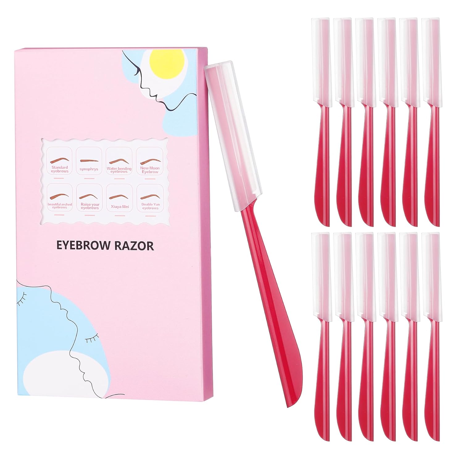 71HlvayAuSL._SL1500_.jpg 12 PCS Eyebrow Razor, Face Razors for Women and Men, Grooming Exfoliating Dermaplaning Tool for Face, Women Facial Hair Remover with Cover, Multipurpose Eyebrow Trimmer Shaper (red) - Image 1