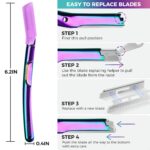 ZOMCHI Dermaplane Razor for Women Face, Premium Facial Razor & Eyebrow Razor, Dermaplaning Tool with Metal Handle, Removes Peach Fuzz, Exfoliates Skin, 11 Blades (Rainbow) - Image 6