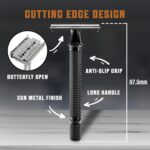 SHAVING REVOLUTION Long Handle Double Edge Safety Razor - Butterfly Open Razor 10 Japanese Stainless Steel Double Edge Blades - Close, Clean Shaving Razor Men., Black Long Handle, 12 Piece Set - Image 3