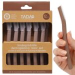 Biodegradable Wheat Straw Disposable Razors for Women – 12 Pack, Single-Color, Safety Cap – Facial & Eyebrow Razors for Unwanted Hair, Beauty Tools & Accessories(Brown)