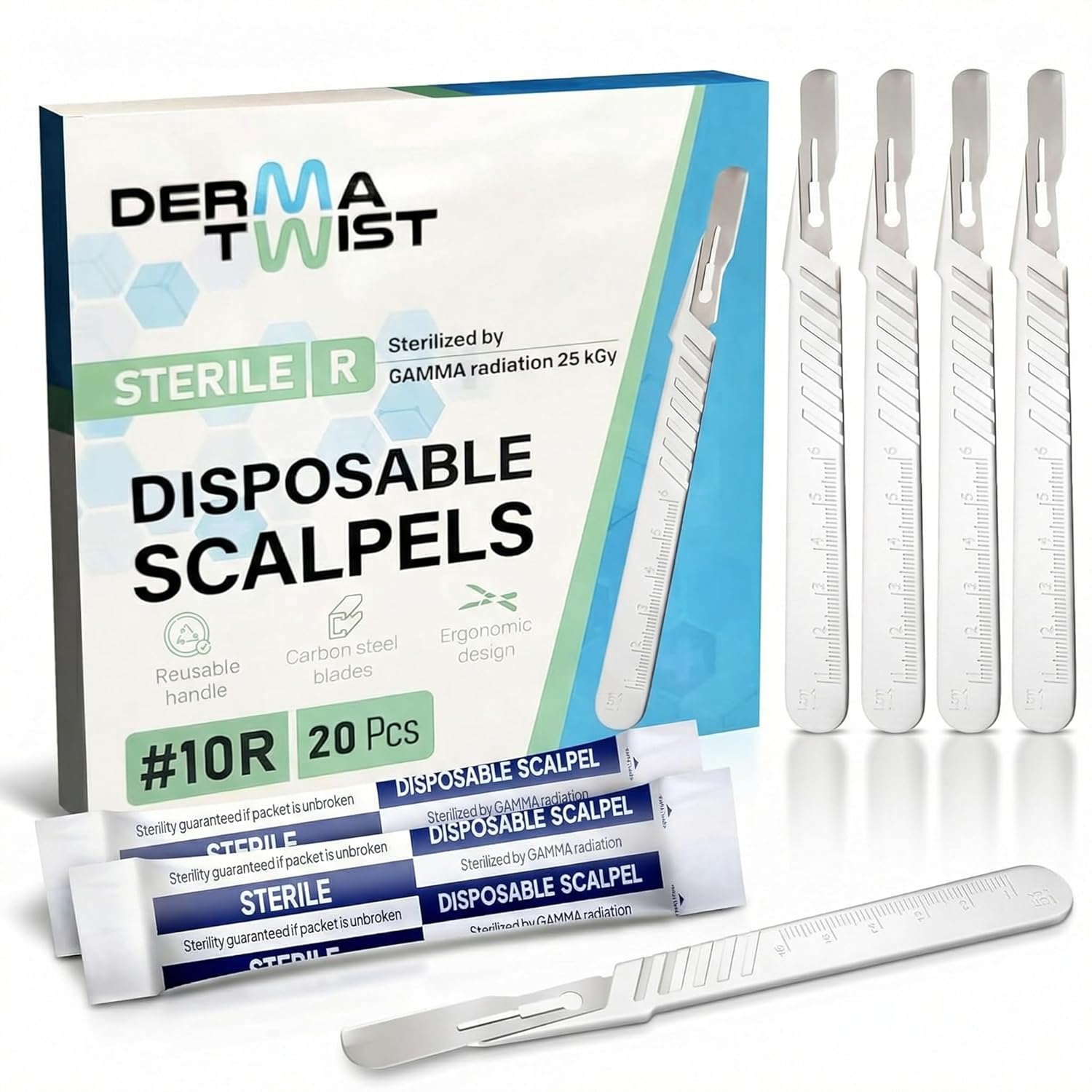 81ENS8DRwoL._SL1500_.jpg DermaTwist 10R Dermaplane Razor for Women Face – 20-Pack Sterile Disposable Dermaplane Scalpels Facial Razors for Women Face Dermaplaning Professional Face Shaver - Image 1