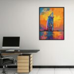 Art Decor Framed Canvas Abstract Painting Print of Dubai Burj Al Arab - Colorful Pop Wall Art Sunset Print for Office, Living Room, Bedroom - 30x40cm Gift - Image 2