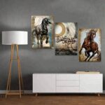 BPA Vintage Running Horse Wall Art Oil Paintings Arabic Islamic Calligraphy Artwork for Home Walls Office Decor Islamic Matt Gold Alhamdulillah Allah Arabic Calligraphy Art Framed 48x24 in - Image 2