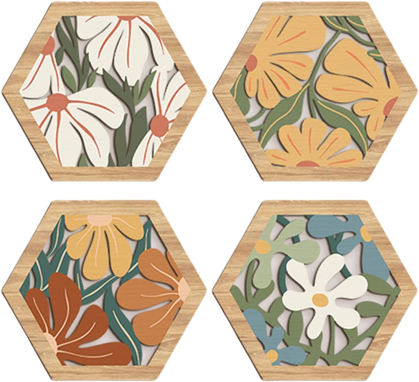 Boho Farmhouse Wooden Wall Decor Set, 4 Pieces Rustic Geometric *