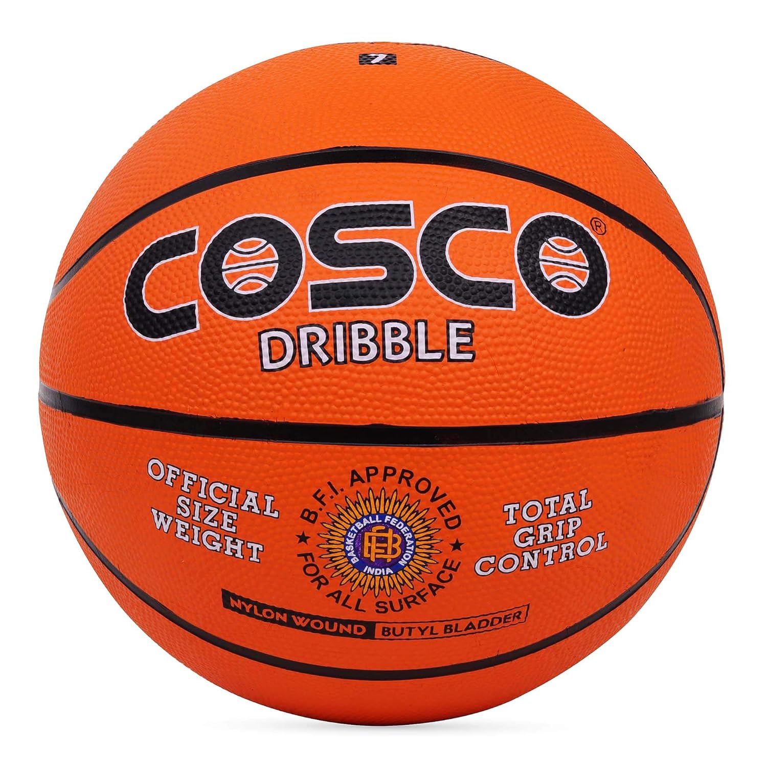 Cosco Nylon Dribble Rubber Basket Ball (Size - 7, Orange) *