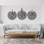 Islamic Metal Wall Art Set of 3, Ayatul Kursi Surah Al Falaq Surah An Nas, Arabic Calligraphy Quran Decoration, Black, 30x22.5cm, Prayer Room Home Decor - Image 2