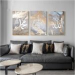 Modern Grey Marble Allah Muhammad Arabic Islamic Calligraphy Muslim Gift Minimalist Wall Art Home Decor Canvas Paintings Prints 40X50Cmx3Pcs No Frame - Image 2