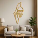 Palestine Map & Al Aqsa Mosque Wall Art - Islamic Calligraphy Canvas Decor (60x30 cm) | Modern Muslim Home Décor | Arabic Wall Art for Living Room (Golden) - Image 2