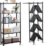 SKY-TOUCH Foldable Storage Organizer 5 Tier, Storage Shelves Kitchen Cabinet Storage Rack, Shelf Storage Multipurpose Rack for Living Room Bedroom Kitchen Garage Black 71x34x175cm