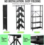 SKY-TOUCH 5 Tier Foldable Storage Shelves, Multi-Shelf Foldable Storage Rack for Kitchen Garage Home, Standing Shelf Units with Wheels (Black) - Image 3