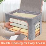 THMINS 100L Clothes Storage Bag, 2 Pack Foldable Steel Frame Closet Organizers Storage Containers,Large Storage Bins for Comforters, Blankets, Bedding,Toys, Books, Foldable with Sturdy Zipper - Image 3