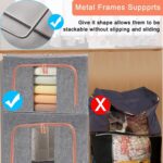 THMINS 100L Clothes Storage Bag, 2 Pack Foldable Steel Frame Closet Organizers Storage Containers,Large Storage Bins for Comforters, Blankets, Bedding,Toys, Books, Foldable with Sturdy Zipper - Image 6
