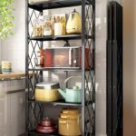 5-Tier Foldable Shelves,Organizers Rolling Cart Display Wire Rack, with Wheels Storage Shelving Unit,Heavy Duty Garage Storage Rack,Black Metal Kitchen Shelf