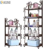 Foldable Iron 5 tier Bookcase Kitchen bathroom universal shelf Sundries organizer Storage bookshelf living room home Furniture (Color : 4L white) - Image 3