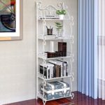 Foldable Iron 5 tier Bookcase Kitchen bathroom universal shelf Sundries organizer Storage bookshelf living room home Furniture (Color : 4L white) - Image 6