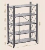 5-Tier Folding Metal Storage Shelves Rolling Heavy Duty Foldable Storage Rack With Wheels, No Assembly Shelving Unit Black Great For Garage Kitchen Pantry Home Office - Image 2