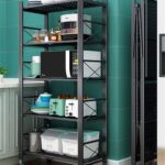 Foldable Storage Shelves Unit,Heavy Duty Kitchen Storage Rack Free Standing Storage Organiser Shelving Unit,5-Tier Folding Shelf Rack Organizer Cart with Rolling Wheels
