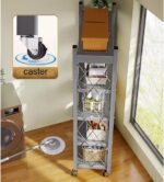 Home 5 Tier Heavy Duty Metal Storage Shelves with Wheels Foldable Shelving Unit for Garage Kitchen Pantry Home Office No Assembly Required Black - Image 5