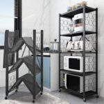 5-Tier Freestanding Storage Rack, Organizers Rolling Cart Display Wire Rack,Foldable Shelving Unit with Lockable Wheels Large Capacity Organizer Shelf,for Kitchen/Living Room/Bedroom