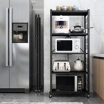 5-Tier Freestanding Storage Rack, Organizers Rolling Cart Display Wire Rack,Foldable Shelving Unit with Lockable Wheels Large Capacity Organizer Shelf,for Kitchen/Living Room/Bedroom - Image 3