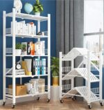 5-Tier Storage Shelving Unit,Freestanding Book Shelf Folding Storage Rack Unit,Metal Organizers Rolling Cart Display Wire Rack Shelf,Home Kitchen Laundry Closet Cabinet Foldable