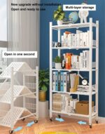 5-Tier Storage Shelving Unit,Freestanding Book Shelf Folding Storage Rack Unit,Metal Organizers Rolling Cart Display Wire Rack Shelf,Home Kitchen Laundry Closet Cabinet Foldable - Image 5
