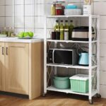 Foldable Storage Shelving Cart 4 Tier Free Standing Shelf nization with Wheelsfor Bedroom Kitchen Bathroom Dining Room Garage Office/White