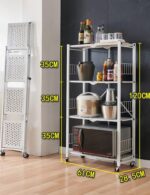 Foldable Storage Shelving Cart 4 Tier Free Standing Shelf nization with Wheelsfor Bedroom Kitchen Bathroom Dining Room Garage Office/White - Image 2