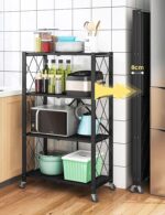 Foldable Storage Shelving Cart 4 Tier Free Standing Shelf nization with Wheelsfor Bedroom Kitchen Bathroom Dining Room Garage Office/White - Image 3