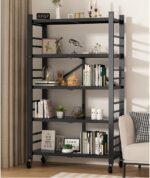 5 Tier Foldable Metal Storage Shelves on Wheels Heavy Duty No Assembly Required Large Folding Shelving Unit for Garage Pantry Home Office Black - Image 2