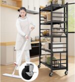 5 Tier Foldable Metal Storage Shelves on Wheels Heavy Duty No Assembly Required Large Folding Shelving Unit for Garage Pantry Home Office Black - Image 3