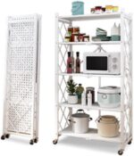 Sturdy Metal Rolling Shelf – 5-Tier Foldable Storage Rack for Garage, Kitchen, and Closet – Space-Saving, Rotatable Design for Easy Access and nization - Image 2