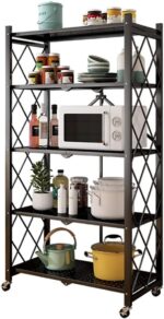 Sturdy Metal Rolling Shelf – 5-Tier Foldable Storage Rack for Garage, Kitchen, and Closet – Space-Saving, Rotatable Design for Easy Access and nization