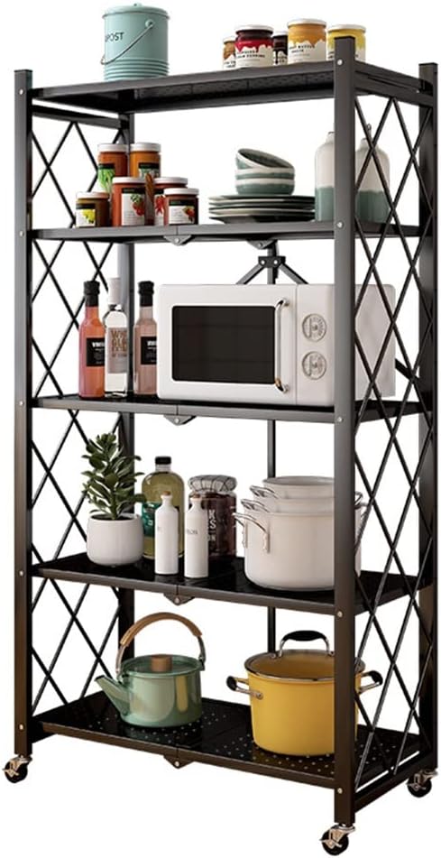 1779820697_61Jlhr15OKL._AC_SL1024_.jpg Sturdy Metal Rolling Shelf – 5-Tier Foldable Storage Rack for Garage, Kitchen, and Closet – Space-Saving, Rotatable Design for Easy Access and nization - Image 1