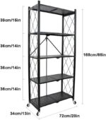 Sturdy Metal Rolling Shelf – 5-Tier Foldable Storage Rack for Garage, Kitchen, and Closet – Space-Saving, Rotatable Design for Easy Access and nization - Image 4