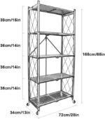 Sturdy Metal Rolling Shelf – 5-Tier Foldable Storage Rack for Garage, Kitchen, and Closet – Space-Saving, Rotatable Design for Easy Access and nization - Image 6