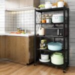 5-Tier Foldable Metal Shelf with Wheels - Sturdy Kitchen & Living Room Storage Rack, Collapsible Design for Easy Mobility, Ideal for Pantry & Home nization