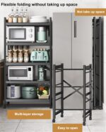 5-Tier Storage Shelving Unit Metal Shelf, Foldable Shelves with Wheels Storage Shelving Unit,Organizers Rolling Cart Display Wire Rack,for Kitchen Garage Home Office,40.5×38×145cm - Image 3