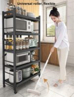 5-Tier Storage Shelving Unit Metal Shelf, Foldable Shelves with Wheels Storage Shelving Unit,Organizers Rolling Cart Display Wire Rack,for Kitchen Garage Home Office,40.5×38×145cm - Image 5