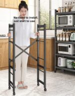 5-Tier Storage Shelving Unit Metal Shelf, Foldable Shelves with Wheels Storage Shelving Unit,Organizers Rolling Cart Display Wire Rack,for Kitchen Garage Home Office,40.5×38×145cm - Image 4