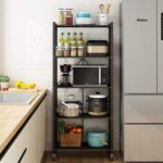 Storage Rack 3/4-Tier Standing Shelf Units Storage Shelf Foldable Standing Rack Organization With Wheels, Max Load Weight 150Kg, Black - Image 2
