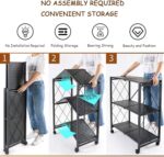 Storage Rack 3/4-Tier Standing Shelf Units Storage Shelf Foldable Standing Rack Organization With Wheels, Max Load Weight 150Kg, Black - Image 3