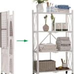 Foldable Bookshelf Bookcse Ladder Shelf Storage Rack Shelving Unit on Wheels Large Capacity, Heavy Duty Steel 4-Tier Shelf Organizer
