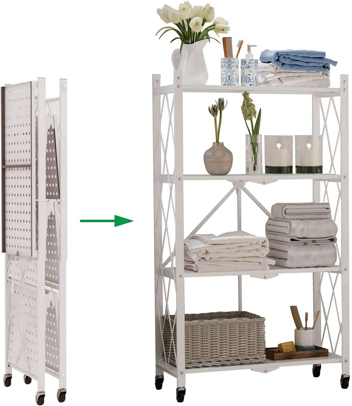 1779859794_61HysrwGt9S._AC_SL1348_.jpg Foldable Bookshelf Bookcse Ladder Shelf Storage Rack Shelving Unit on Wheels Large Capacity, Heavy Duty Steel 4-Tier Shelf Organizer - Image 1