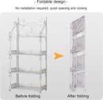 Narrow Metal Storage Cabinet 3/4/5 Tier Foldable Book Shelf Portable Home Office nizer No Assembly Required Ideal for Bedroom & Living Room (White 34.6in) - Image 5